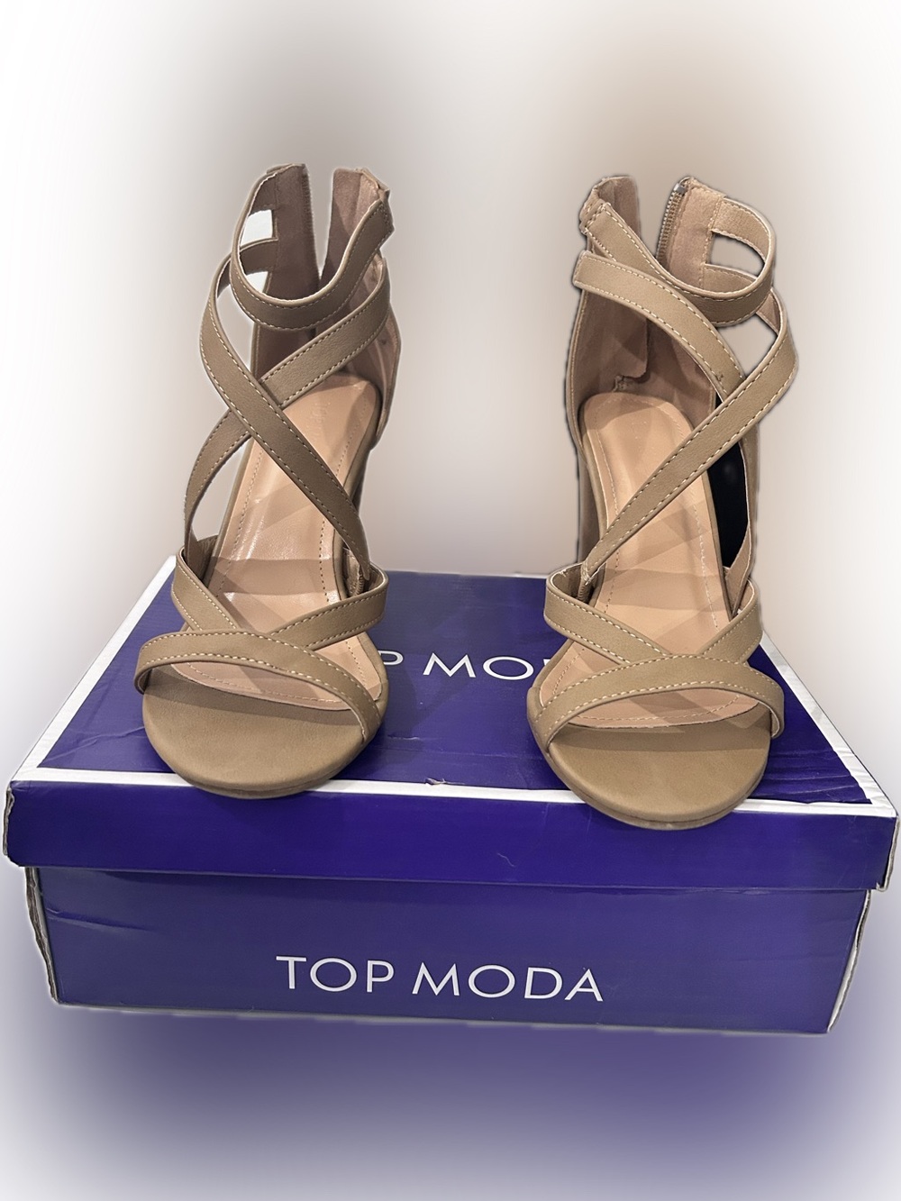 TOP Moda Taupe Crisscross Strappy High Heels